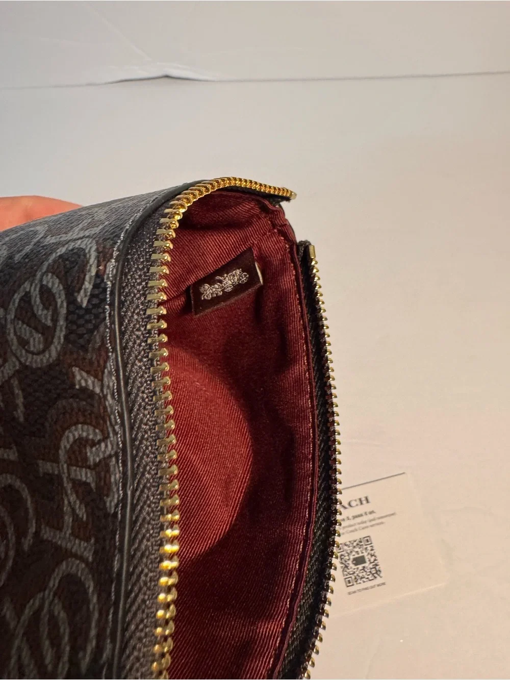 Coach Brown Signature Canvas Zip Pouch with Wrist Strap